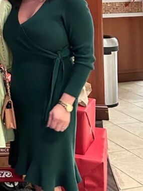 APRICOT Deep Green Long Sleeve Sweater Wrap Dress
